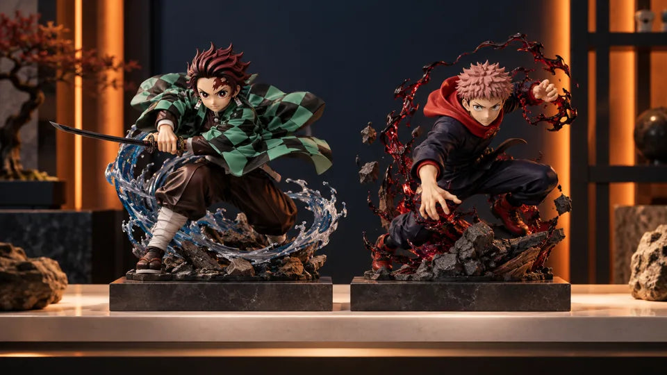 Editorial illustration: New in YUME: Demon Slayer and Jujutsu Kaisen Figures